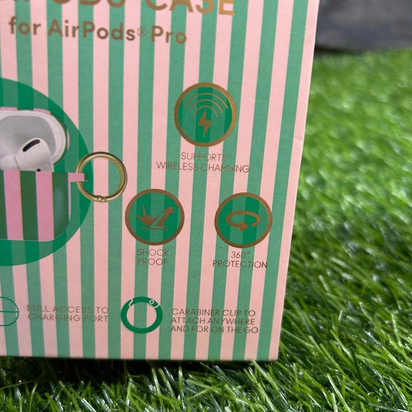 XO Poppy Laguna Beach AirPods Pro Case Green Pink Striped Protective Cover NWT - Picture 5 of 8